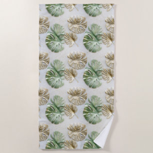 Serviette De Plage Gold Green White Feuilles tropicaux