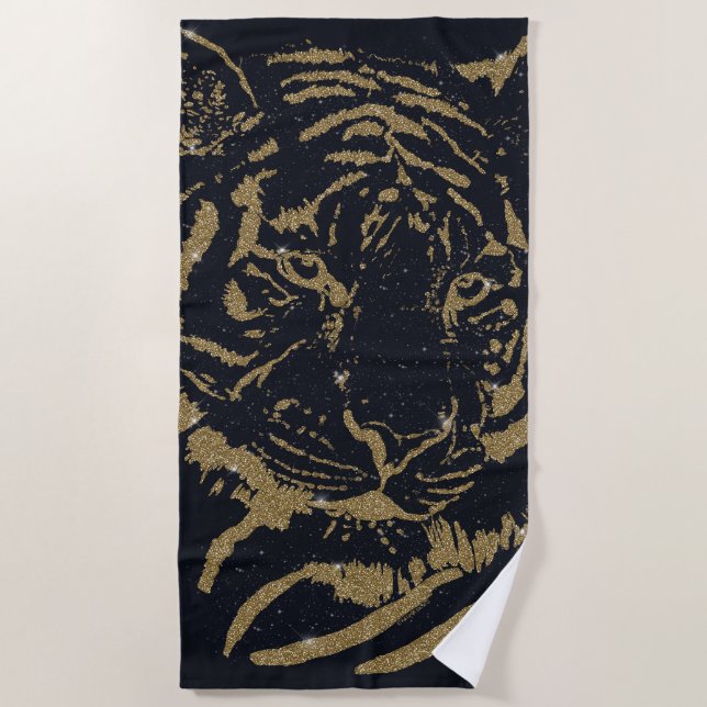 Serviette De Plage Gold Tiger noir Design (Devant)