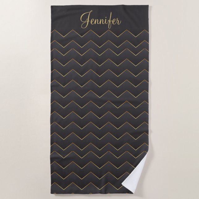 Serviette De Plage Gold Zig Zag Chevron Motif (Devant)