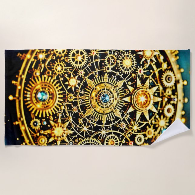 Serviette De Plage Golden Clockwork Celestial Art (Devant)