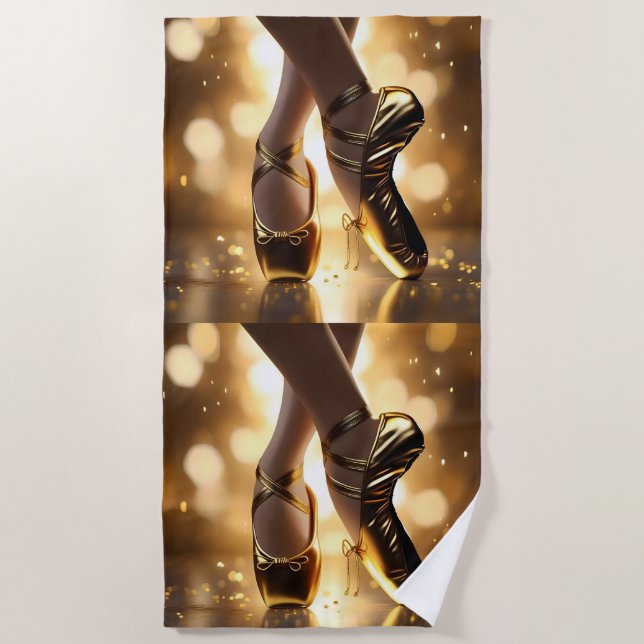 Serviette De Plage Golden Elegance : Chaussures Ballerina sur Gold Bo (Devant)