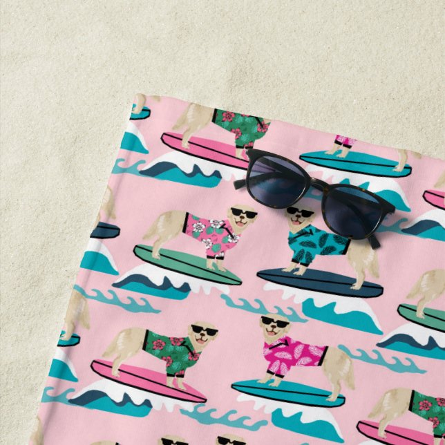 Serviette de plage Golden Retriever Dog Surfing (En situation)