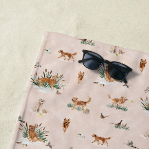Serviette De Plage GOLDEN RETRIEVER TOILE Rouge tendre