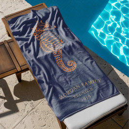 Serviette De Plage Golden Seahorse Personnalisé Monogram Beach Towne