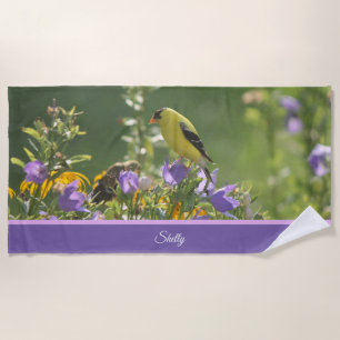 Serviette De Plage Goldfinch sur Harebell Flower