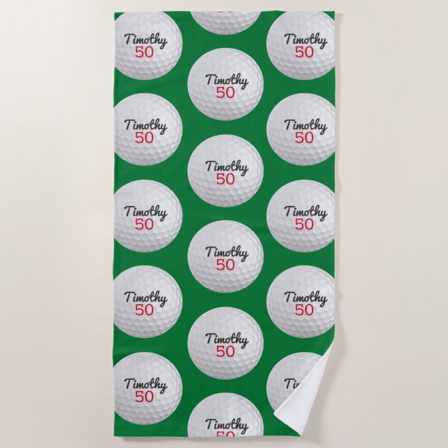Serviette De Plage Golf Ball Anniversaire - 50e ou autre année (Devant)
