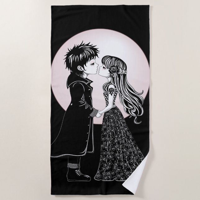 Serviette De Plage Gothique Emo Enfants Kiss Valentine's Day (Devant)