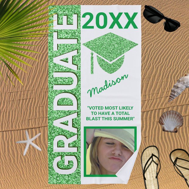 Serviette De Plage Grad Glam Green Casquette Été Typographie (Créateur téléchargé)