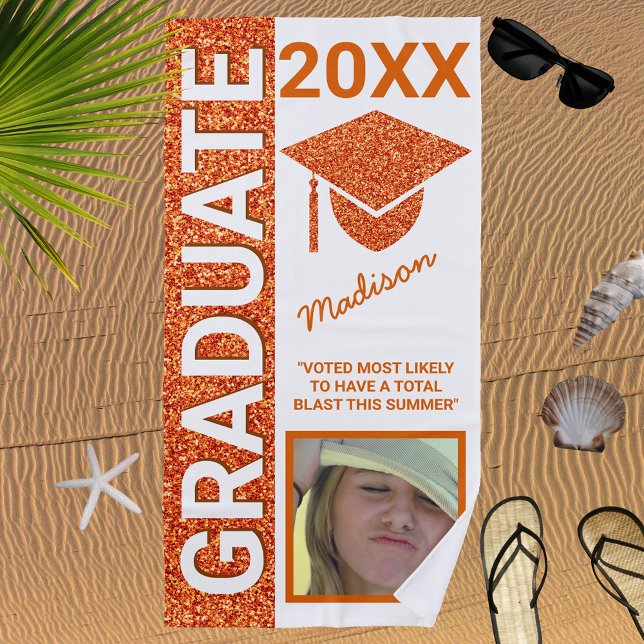 Serviette De Plage Grad Glam Orange Casquette Été Typographie (Créateur téléchargé)