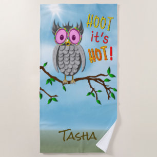 Serviette de plage, grand hibou mignon, lunettes
