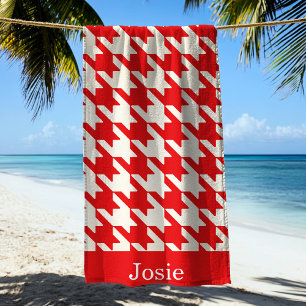 Serviette De Plage Grand Houndstooth Motif Pomme rouge