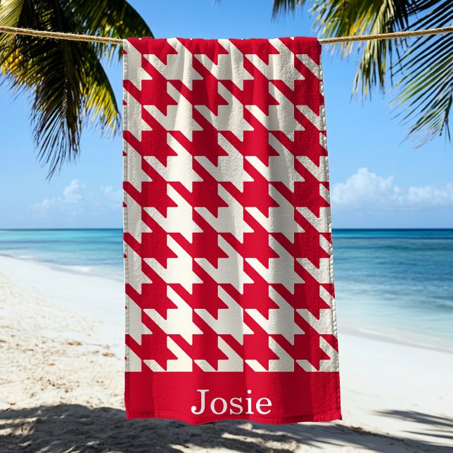 Serviette De Plage Grand Houndstooth Motif Raspberry Rouge (Créateur téléchargé)