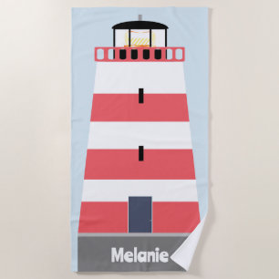 Serviette De Plage Grand phare rouge et blanc Personnalisé