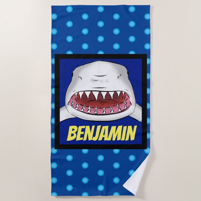 Serviette De Plage Grand requin blanc moyen dessin animé (Devant)