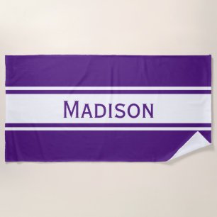 Serviette De Plage Grandes bandes blanches violettes solides Nom mode