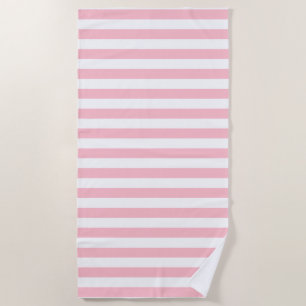 Serviette De Plage Grandes bandes horizontales roses et blanches