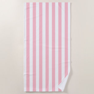 Serviette De Plage Grandes bandes verticales roses et blanches