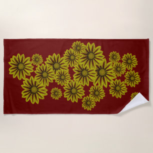 Serviette De Plage grandes et audacieuses fleurs jaunes avec margueri