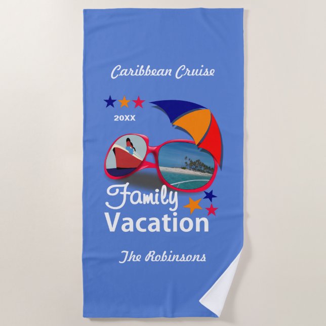 Serviette De Plage Graphique de croisière de vacances en famille pers (Devant)