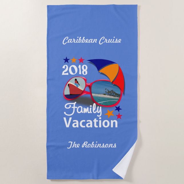 Serviette De Plage Graphique de croisière en famille 2018 personnalis (Devant)