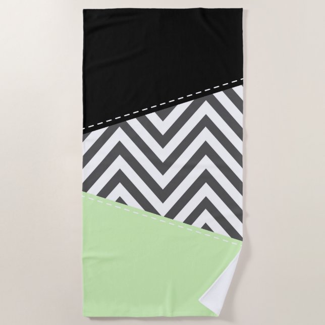Serviette De Plage Gray Zigzag, Gray Chevron, Zigzag Pattern, Mint (Devant)