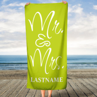 Serviette De Plage Green and White Custom M. et Mme.