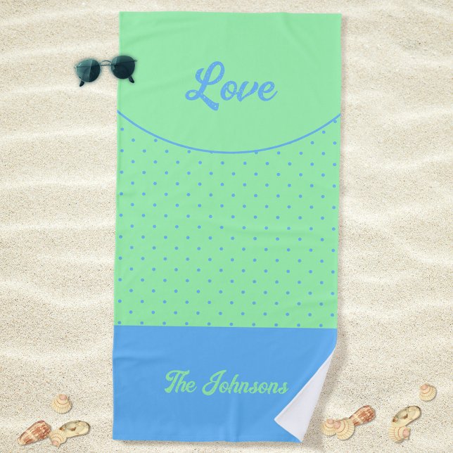 Serviette De Plage Green Mid Century Blue Retro Dots Summer Lot (Love Green Retro Dots Blue Mid Century 50s 60s Beach Towel ©Susanne Sachers - Sunny Mind Design)