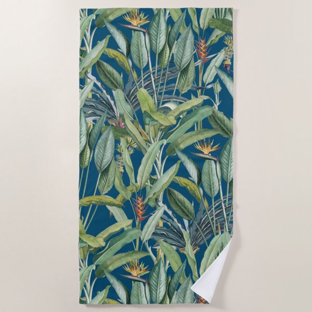 Serviette De Plage Green Tropical Jungle Banana Tree Strelitzia (Devant)