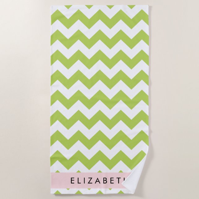 Serviette De Plage Green Zigzag, Green Chevron, Votre Nom (Devant)