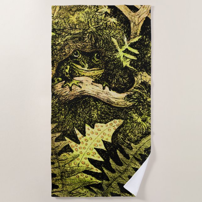 Serviette De Plage Grenouille Art Nouveau hollandaise dans l'arbre (Devant)