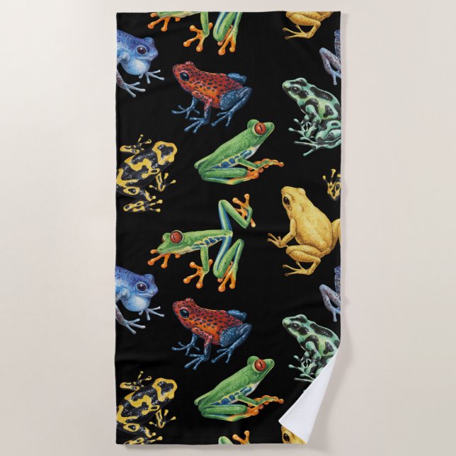 Serviette De Plage Grenouilles sur noir (Devant)