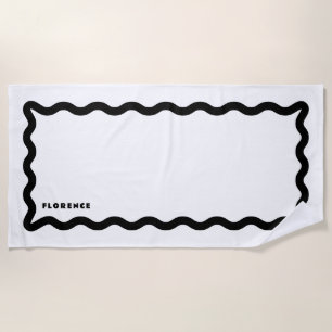 Serviette De Plage Gribouillis noir et blanc avec texte