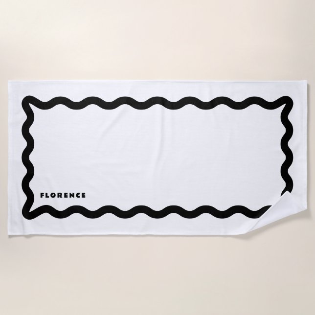 Serviette De Plage Gribouillis noir et blanc avec texte (Devant)