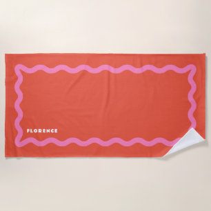 Serviette De Plage Gribouillis rose et orange avec texte