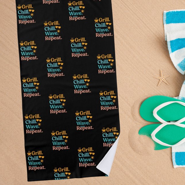 Serviette De Plage Grill chill vague répéter plage d'été citation noi (Créateur téléchargé)