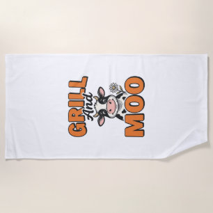 Serviette De Plage Grill de vache drôle et conception de T-Shirt vint