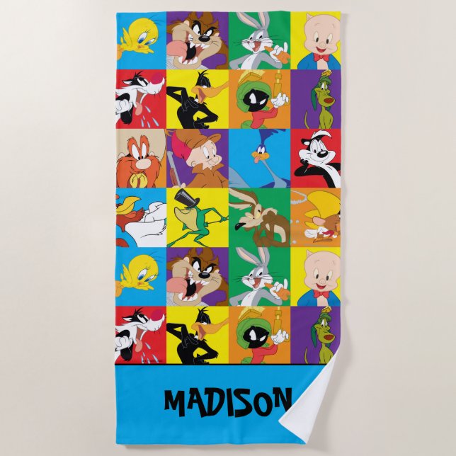 Serviette De Plage Grille de caractères LOONEY TUNES™ personnalisée (Devant)