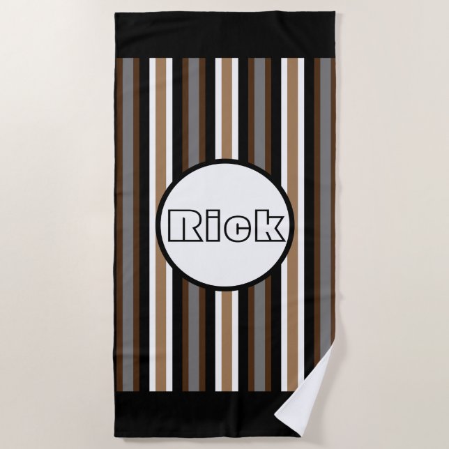Serviette De Plage Gris, Brown et noirs avec nom (Devant)