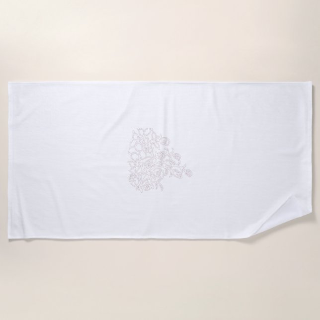 Serviette De Plage Gris pâle, Lait Blanc, design floral (Devant)