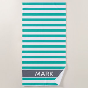 Serviette De Plage Gris Personnalisé Gris Vert Et Blanc Bande De Caba
