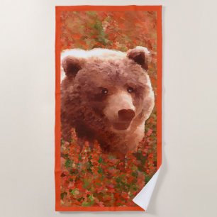 Serviette De Plage Grizzly Bear Cub dans Fireweed Peinture Art de la
