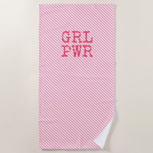 Serviette De Plage GRLPWR - Pink Stripes & Fun Quote Girpower