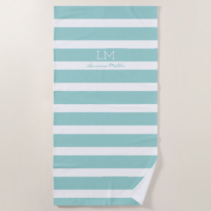 Serviette De Plage gros bleu turquoise nautique rayures monogrammed