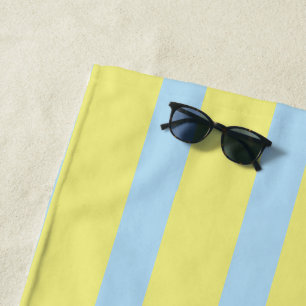 Serviette De Plage gros rayures bleu pâle jaune monogrammé