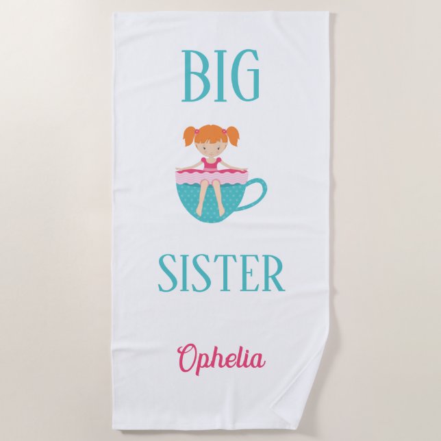 Serviette De Plage Grosse Soeur Tea personnalisé Texte personnalisé (Devant)