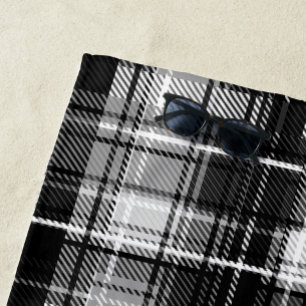Serviette De Plage Grund Black Blanc Flannel Plaid Tartan Design