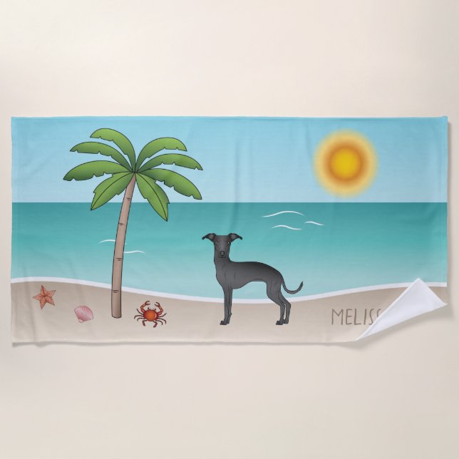 Serviette De Plage Gryhound Italien Noir À La Plage D'Été Tropicale - (Devant)
