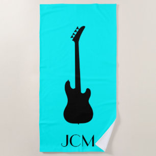 Serviette De Plage Guitare basse électrique noire Monogram / Bleu Aqu