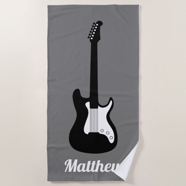Serviette De Plage Guitare de musique rock électrique nom personnalis (Devant)