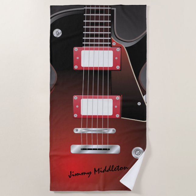 Serviette De Plage Guitare électrique - Rouge - Signature (Devant)